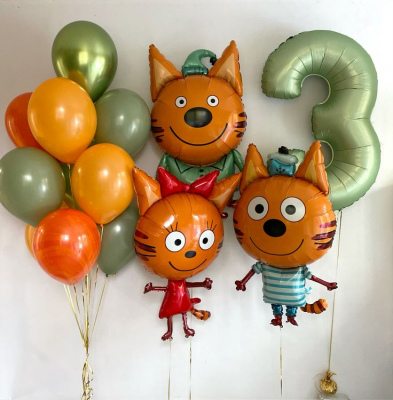 Набор шаров три кота с оливковой цифрой